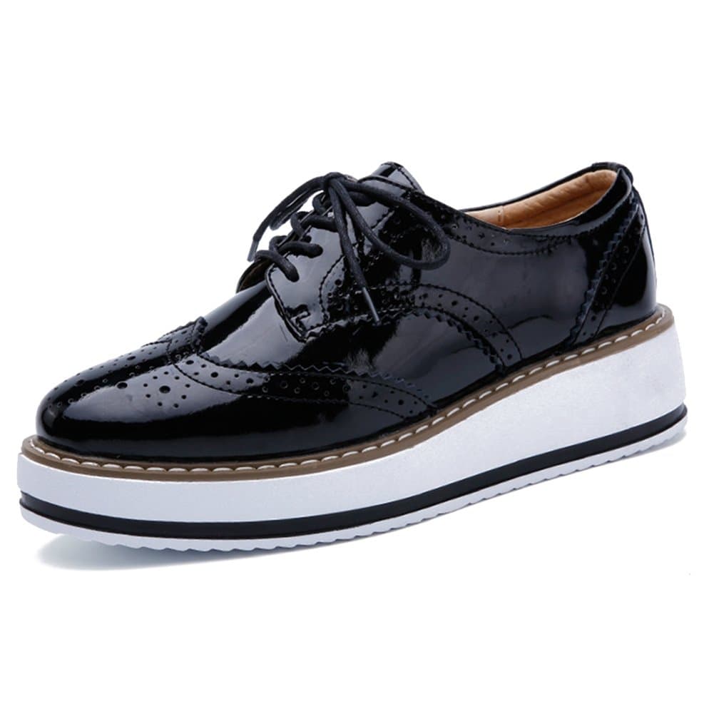YING LAN Women's Platform Lace-Up Wingtips Square Toe Oxfords Shoe