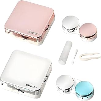 Portable Contact Lens Solution Kit, Compact Contact Lens Case with Mirror, Bottle, Tweezers & Holder, Travel-Friendly Lens Box for Contact Lenses, 2-Pack in Rose Gold & Silver
