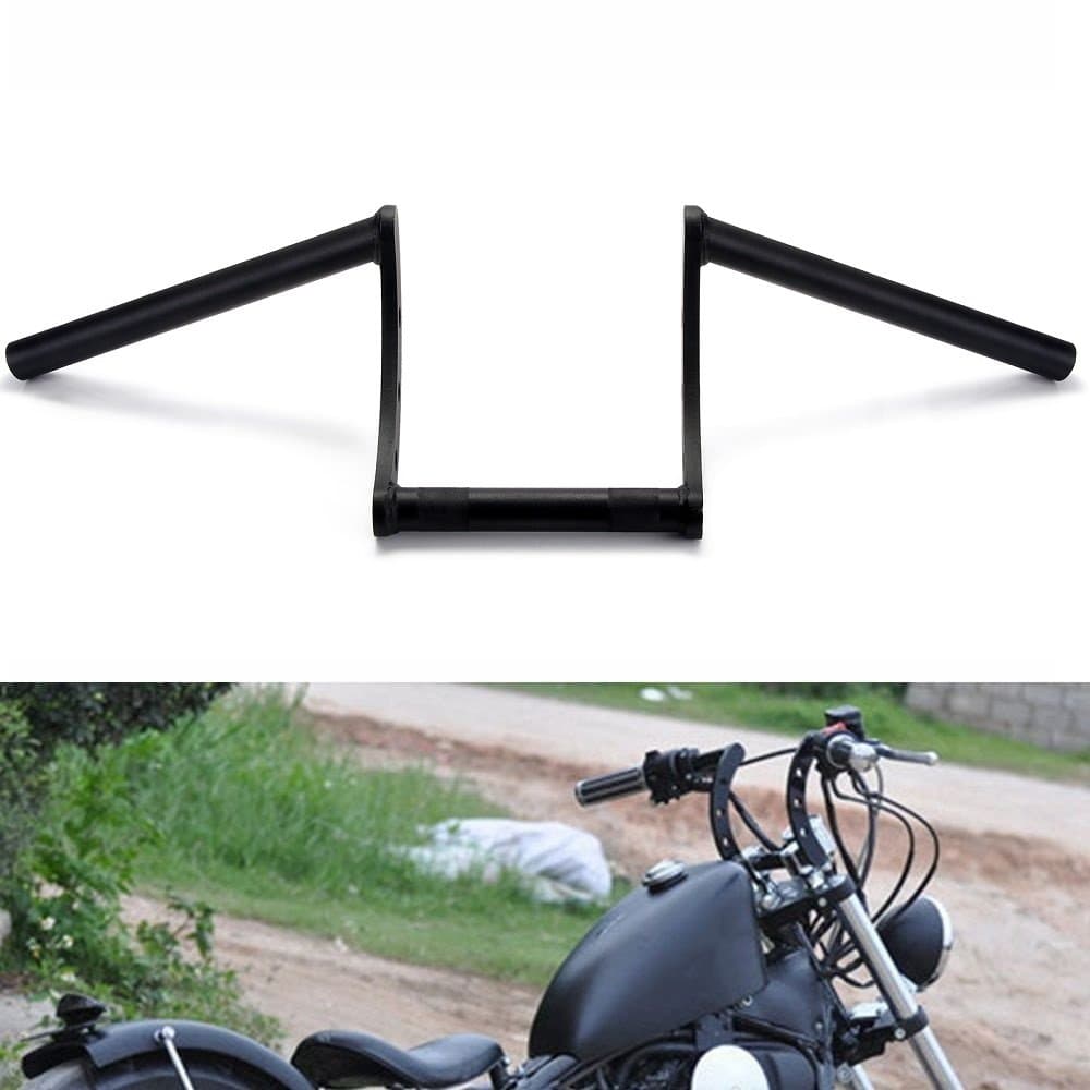 1"/25mm Motorcycle Universal Black Z Bars Handlebars With 8" Rise For Harley Sportster Fatboy Dyna Softail V-ROD Cafer Chopper Bobber Street Bob Touring Road King Road Street Glide (Without Dimples)