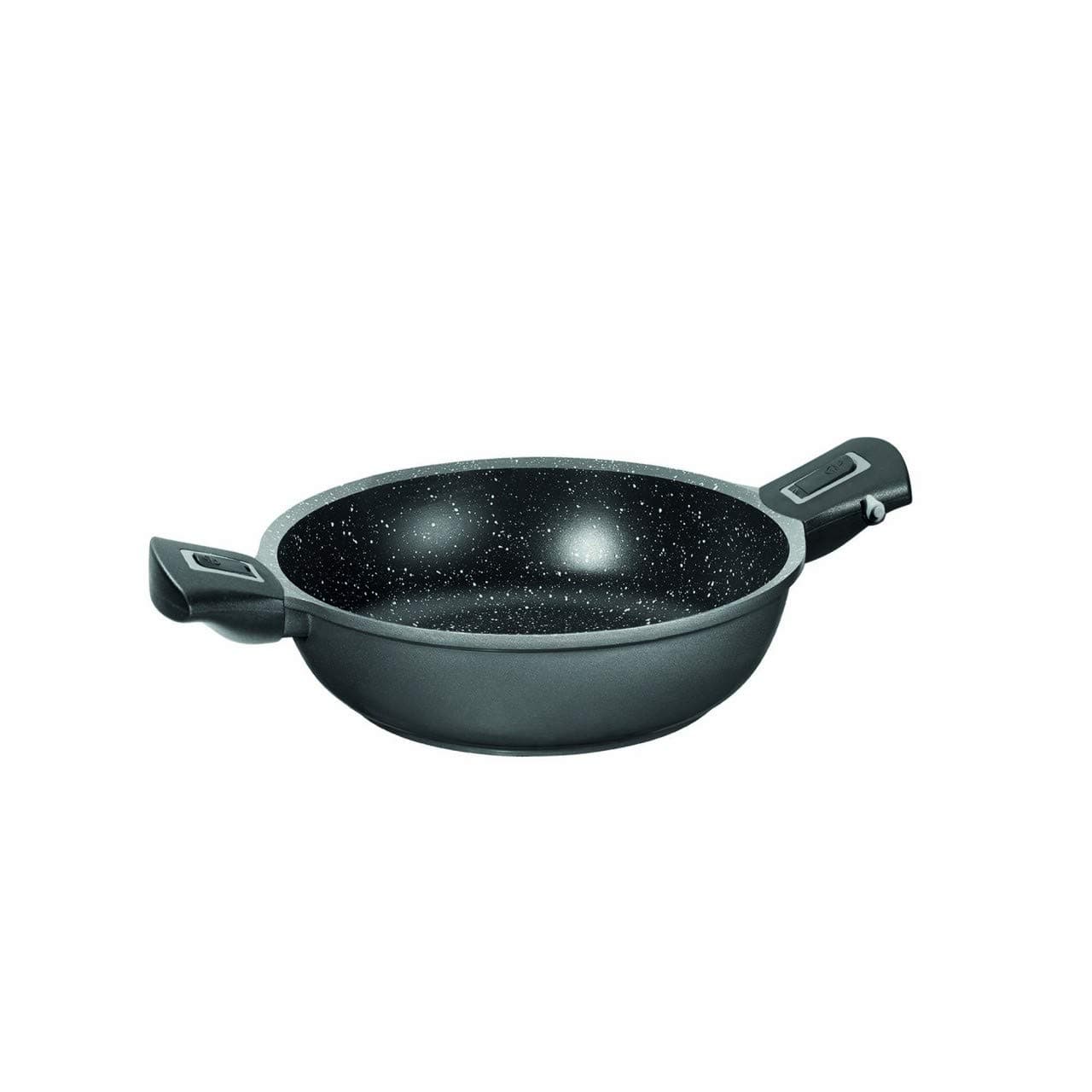 STONELINE® Imagination Plus Serving Pan 28 cm with Glass Lid, with Removable 3-Level Safety Handles, Oil and Fat-Free Frying, Scratch-Resistant Non-Stick Coating with Real Stone Particles
