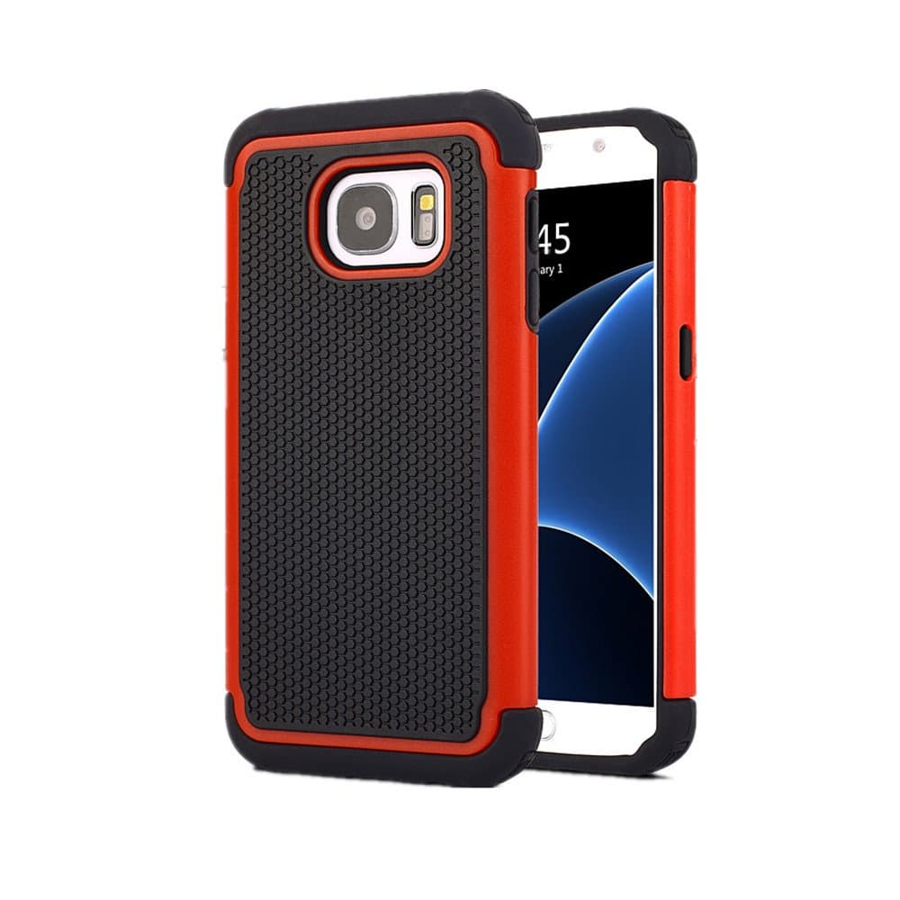 Galaxy S7 Case, KONEA S7 Case [Heavy Duty Protection] [Shock Absorption] [Drop Protection] Football lines Premium Dual Layer Case Cover for Samsung Galaxy S7 2016 (Red)