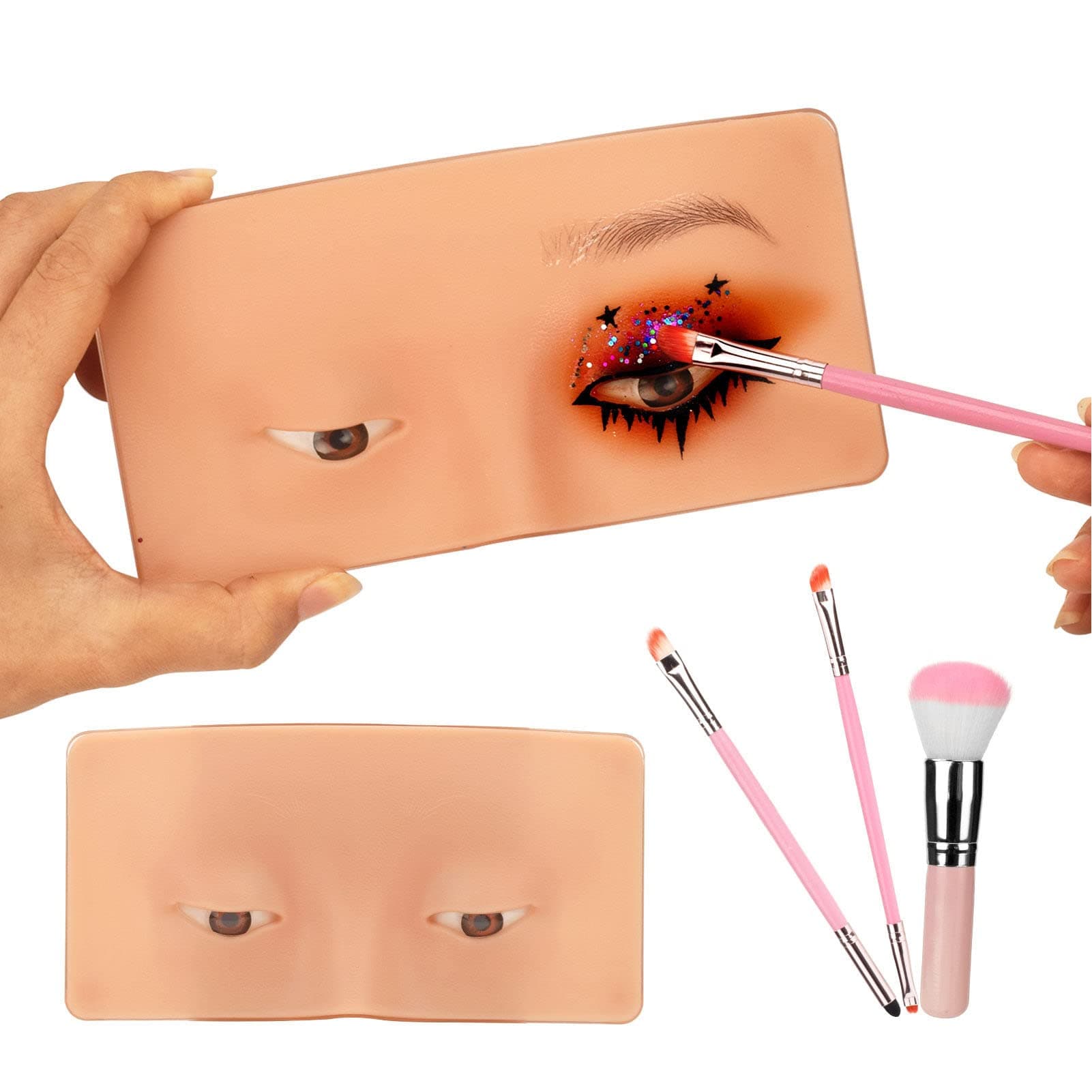 Dupelec Makeup Practice Face Board, 3D Reusable Silicone Makeup Mannequin Face with 3PCS Makeup Brush Eye Makeup Practice Face for Makeup Beginner or Professional Enthusiasts