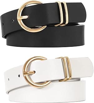 JASGOODWomen’s Leather Belts for Jeans Dresses Fashion Gold Buckle Ladies Waist Belt,2 Pack