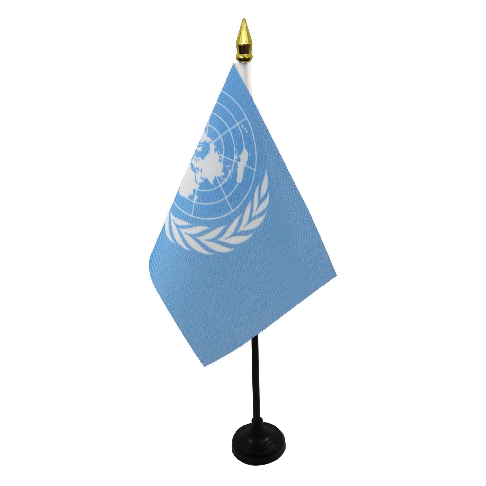 AZ FLAG - United Nations Table Flag 4'' x 6'' - UNO Mini Desk Flag 100% Polyester 15 x 10 cm - Office Mini Banner with 10'' Pole - Golden Spear