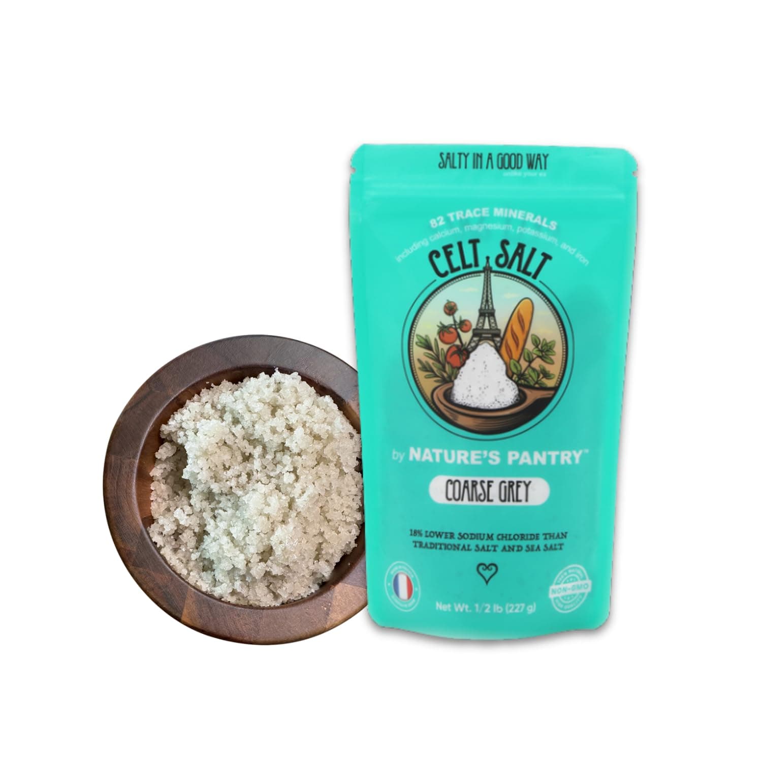 Nature's Pantry Celtic Salt Light Grey Coarse Celt Salt by Nature's Pantry 82+ Minerals GMO Free Organic and Unrefined Gluten Free Authentic Cooking Baking Pickling Salt