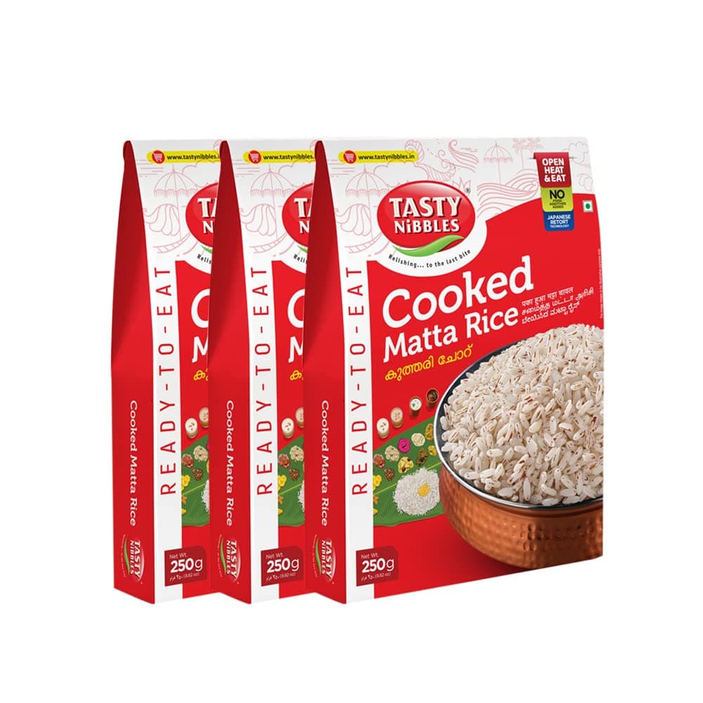 Ready to Eat Cooked Matta Rice 250 Grams [Pack of 3]|Open Heat & Eat | No Food Additives Added | Japanese Retort Technology