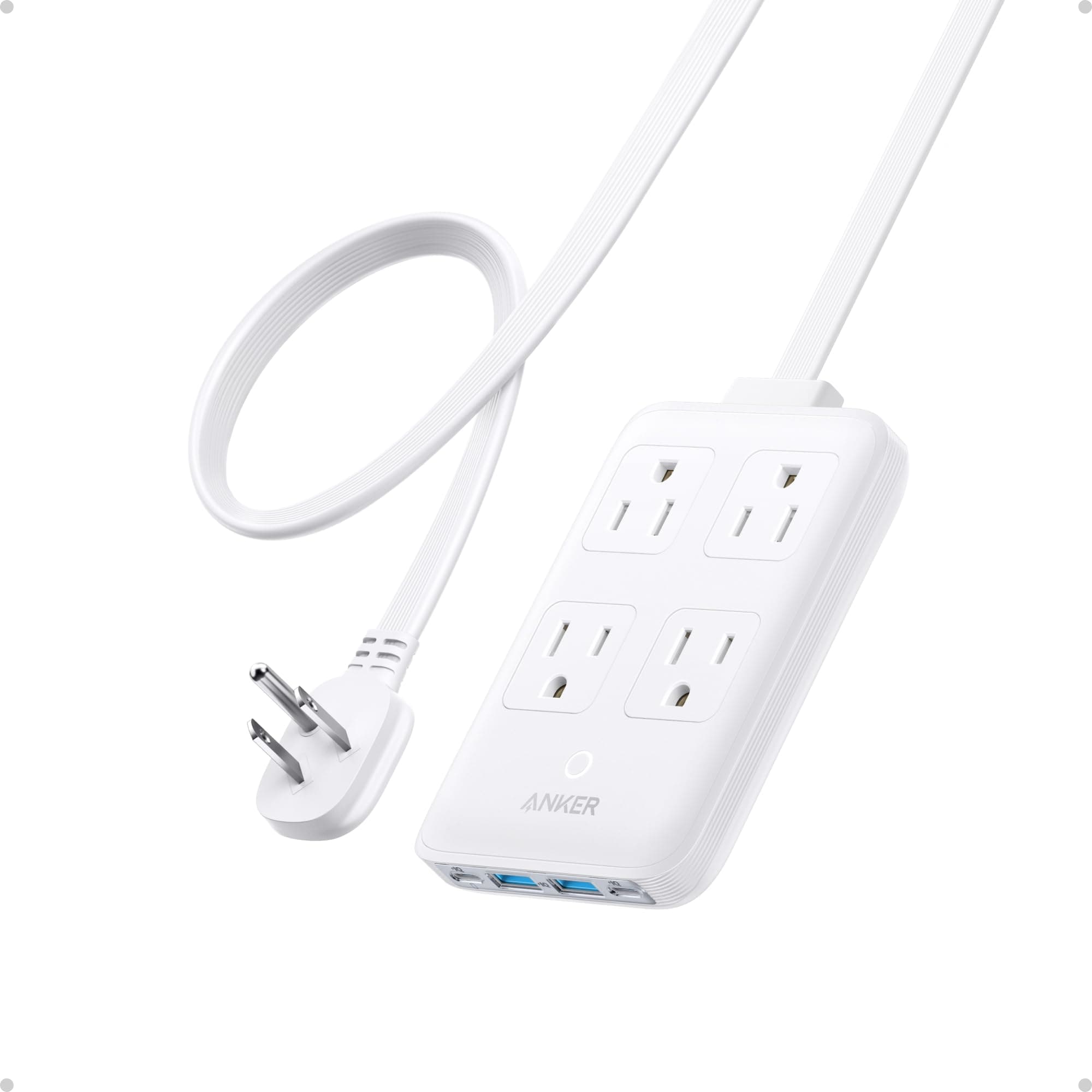 Anker Charging Station, 20W Max 8-in-1 USB-C Power Strip for iPhone 15/14 and MacBook Air/Pro, 5 ft Thin Cord with 4 AC, 2 USB-A, and 2 USB-C Ports, Fast Charging Desktop Charger for Travel, Office