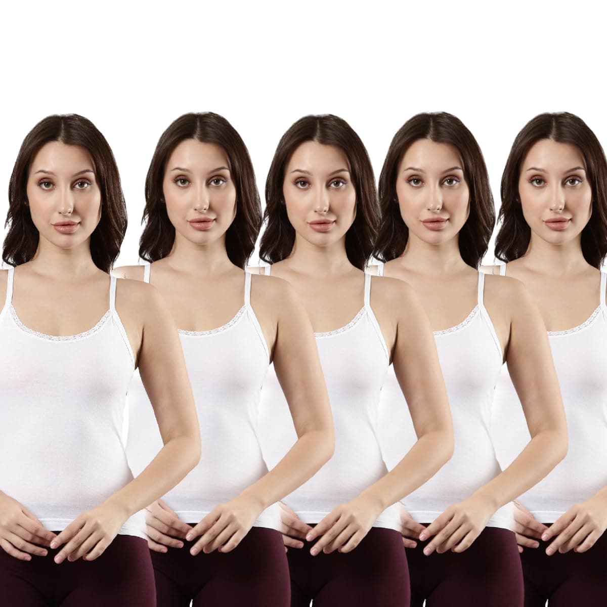 Rupa Jon Solid Camisole for Women | 100% Cotton Fabric | Regular Fit | Women's Innerwear | Pack of 5