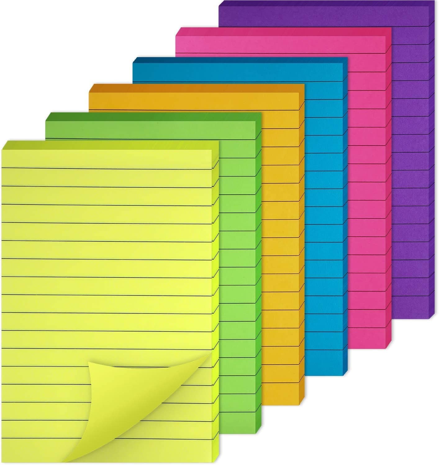Sticky Notes and Sticky Notes Pad Big Size 4x6, Bright Colors Lined Sticky Pads Easy to Post for School, Office Supplies, Desk Accessories (6 Pads) (45 Sheets/Pad)