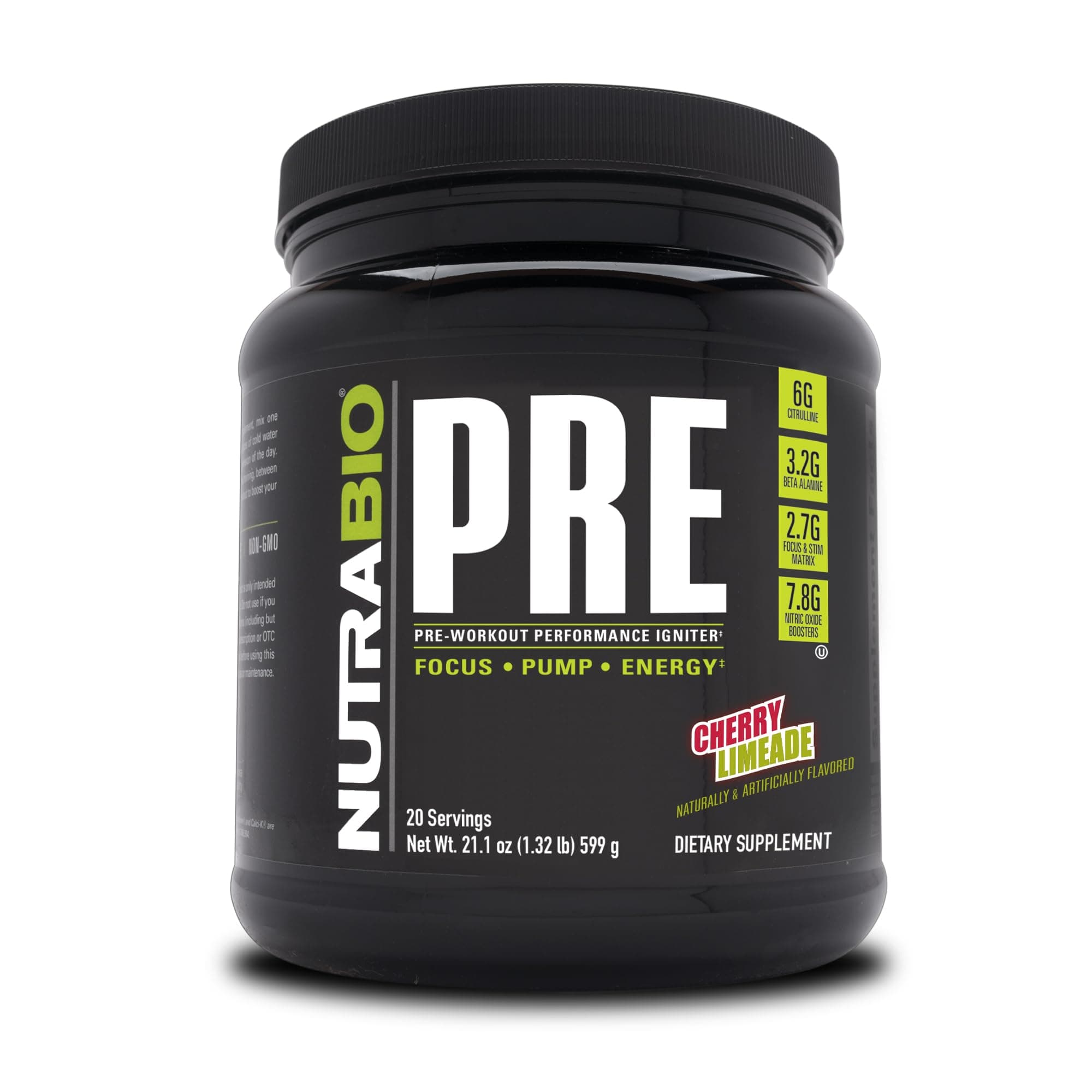 NutraBio PRE Workout Powder - Old Formula- Sustained Energy, Mental Focus, Endurance - Beta Alanine, Creatine, Caffeine, Electrolytes - 20 Servings - Cherry Limeade