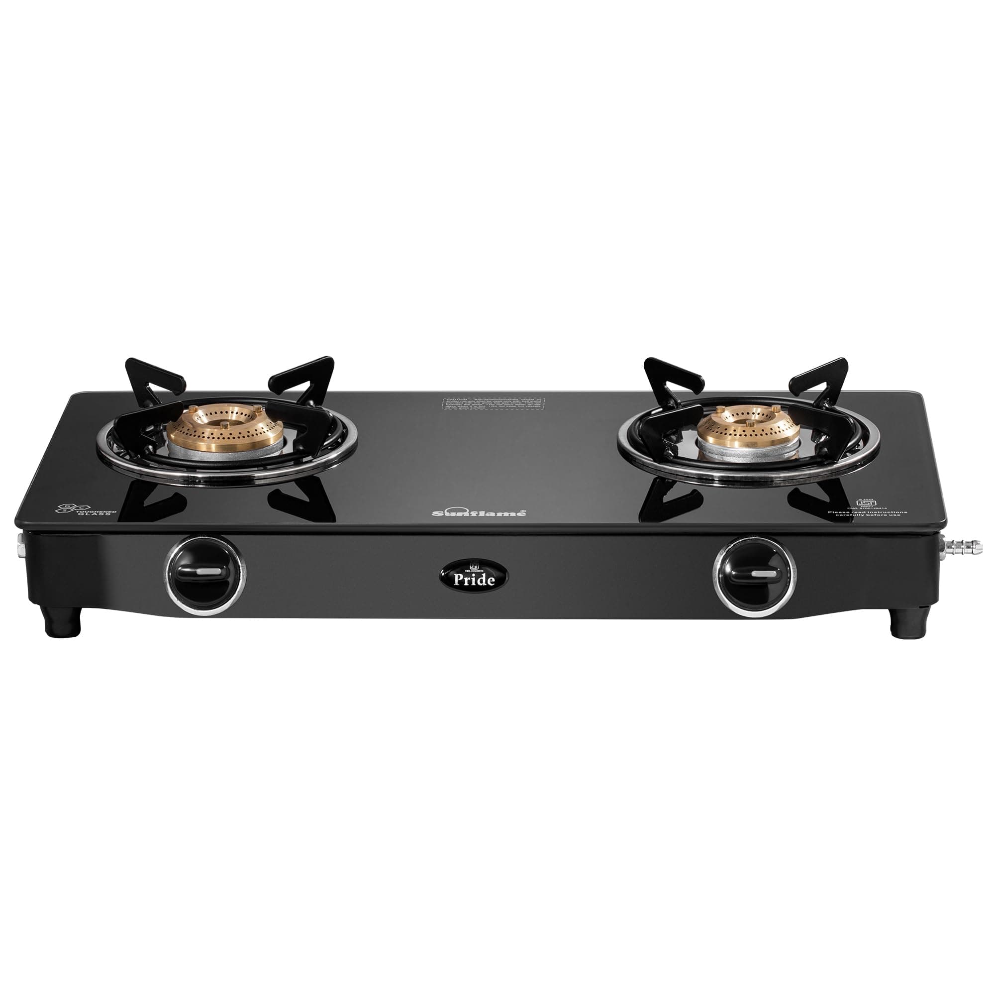 Sunflame Pride 2 Burner Gas Stove 60 cm Wide | 1 Medium and 1 Small Brass Burners | 2-Years Product Coverage by Sunflame | Ergonomic Knobs | Easy to Maintain | Toughened Glass Top | Black