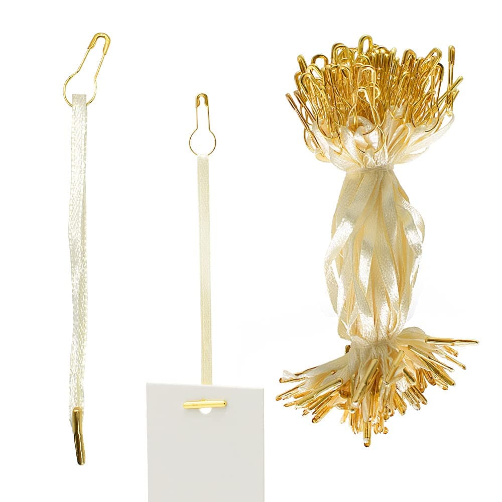 4.5" 500Pcs Hang Tag Fasteners Silks and Satin Strings Safety Pin and Barb Easy and Fast to Attach (Beige)