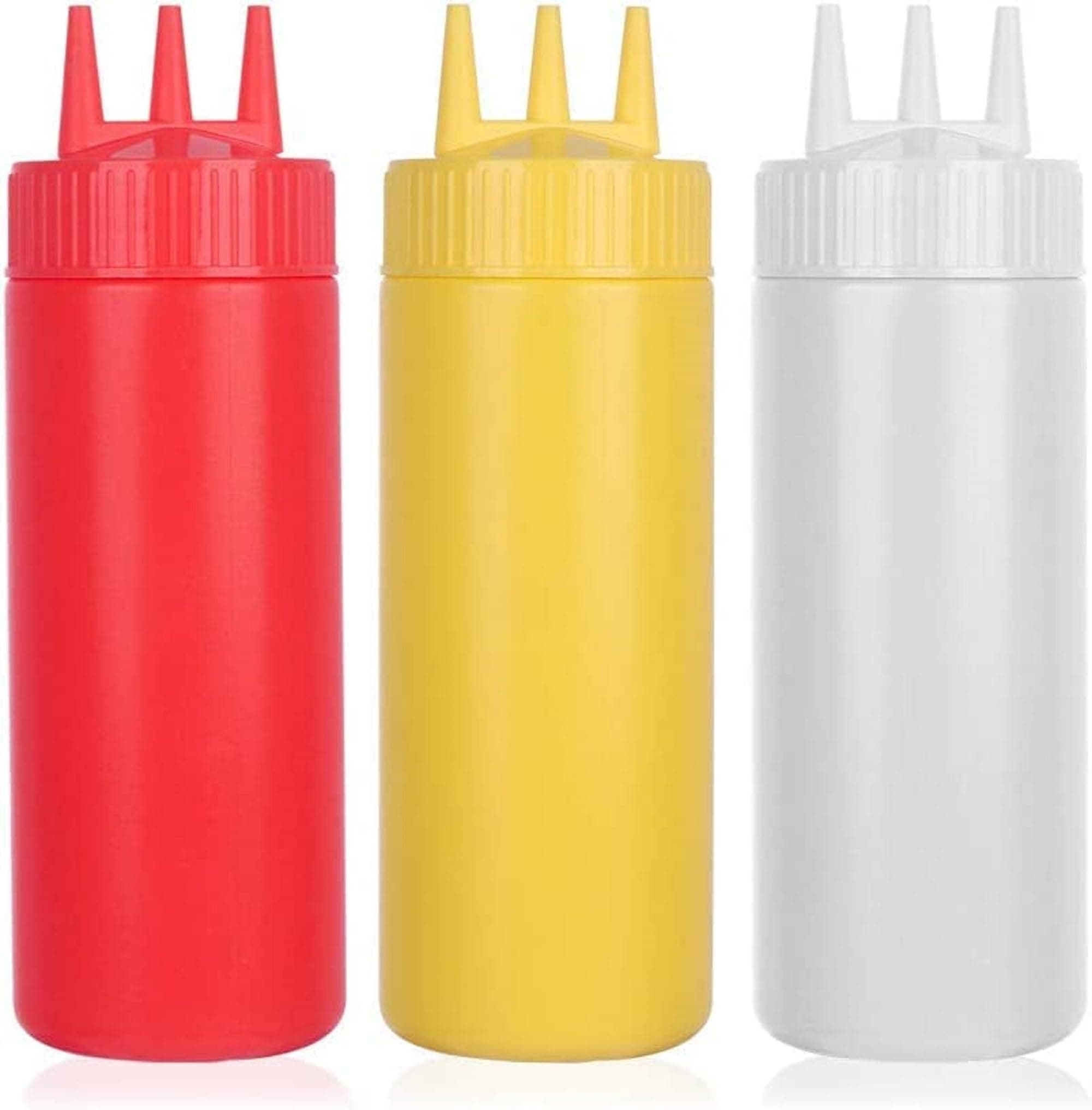 Plastic 3pcs Multicolor Squeeze Bottle 3 Hole Ketchup Mustard Salad Dressing Seasoning Squeezer Suitable for Family Restaurant Bakery(500ml)