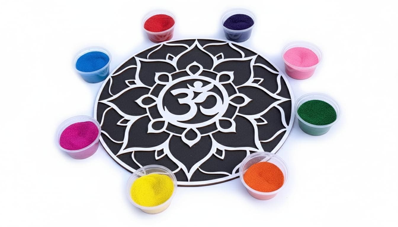 Reusable Floating Rangoli Mat. Washable, Portable Readymade Stencil Template Craft. Just Fill with Rangoli or Petals. Traditional Design with Modern Day Ease of Use (Design D) (11.5 Inch)