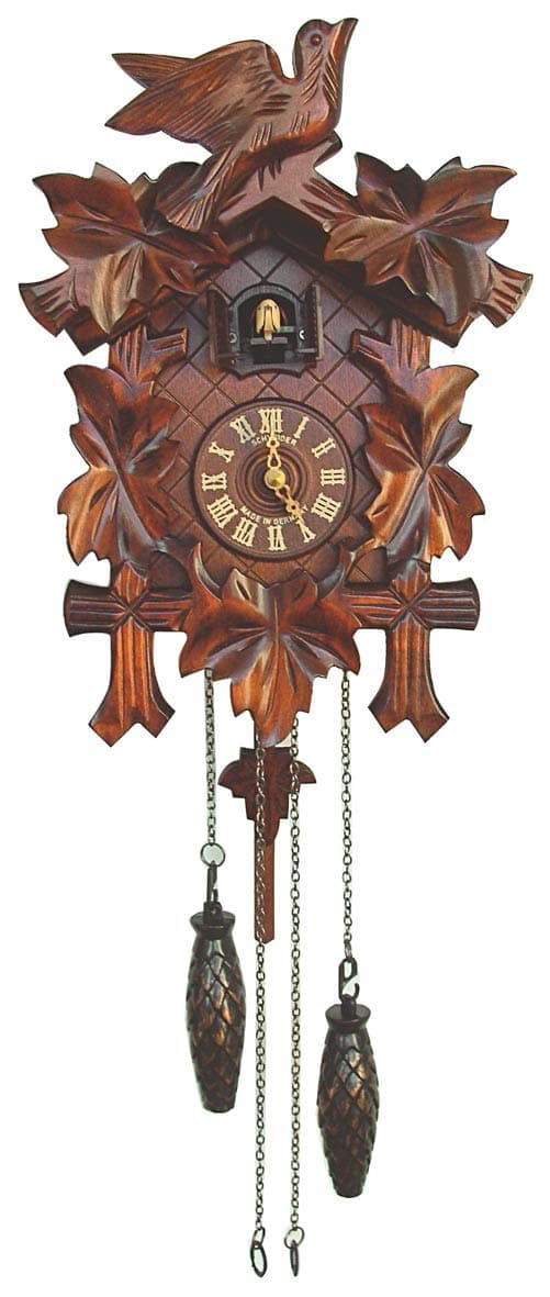 SELVA Black Forest style cuckoo clock handmade clock made in Germany, stained solid walnut case with fine detail, quartz movement (height: approx. 30 cm) C336402