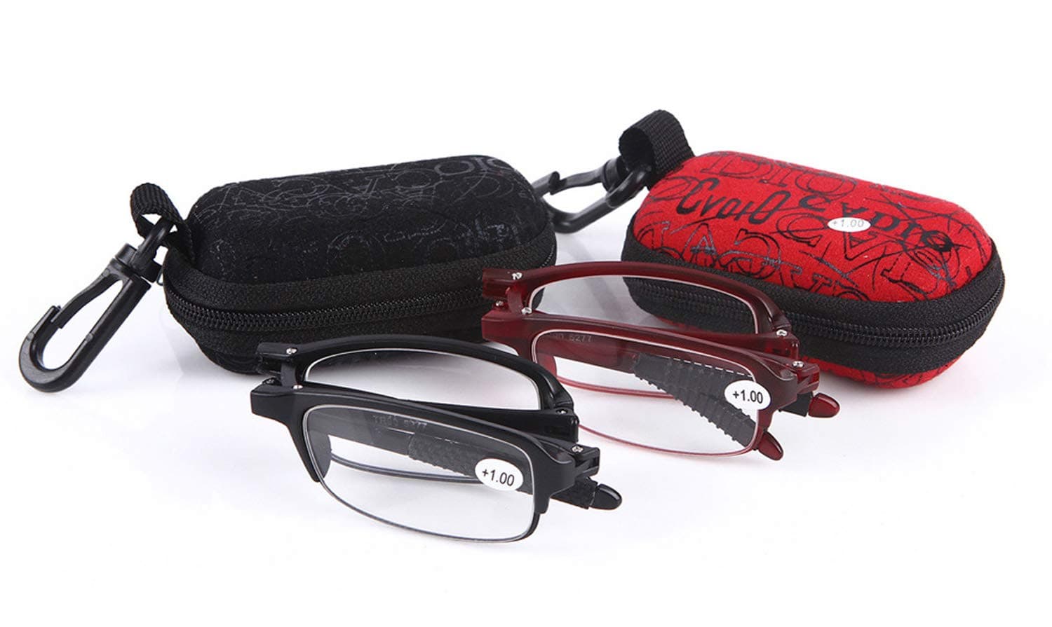 SOOLALA Pocket Size Reading Glasses Super-Lite TR90 Folding Unbreakable Readers with Clip Holder Zipper Case, 2mix, +2.0