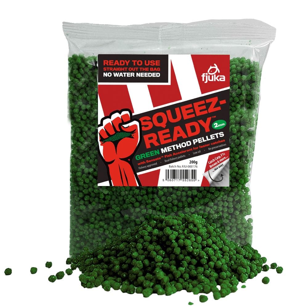 Fjuka Green Squeez-Ready Method Pellet 200g | Ready-prepped 2mms | Carp, F1s, tench, bream