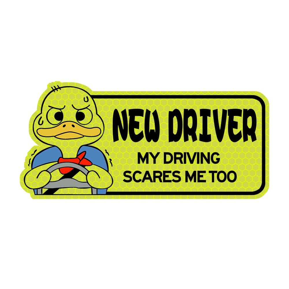 Reflective New Driver Sticker, Student Driver Decal for Car, Vehicle Keep Distance Sign Bumper Funny Duck Sticker-Yellow