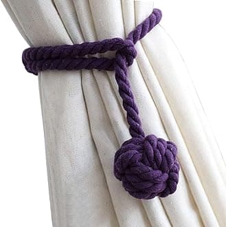 Melaluxe 2 Pack Curtain Tiebacks - Natural Cotton Curtain Tope Tieback, Handmade Rural Decorative Curtain Holdbacks (Purple)