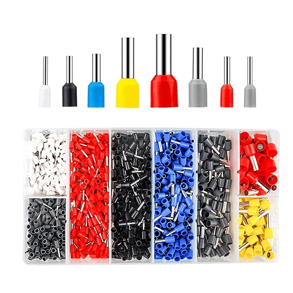 1200pcs Electronic Wire Ferrules Kit, Assortment Ferrule Wire Copper Crimp Connector, Universal Wiring Cable Connector, Insulated Cord Pin End Terminal AWG23-7 Set