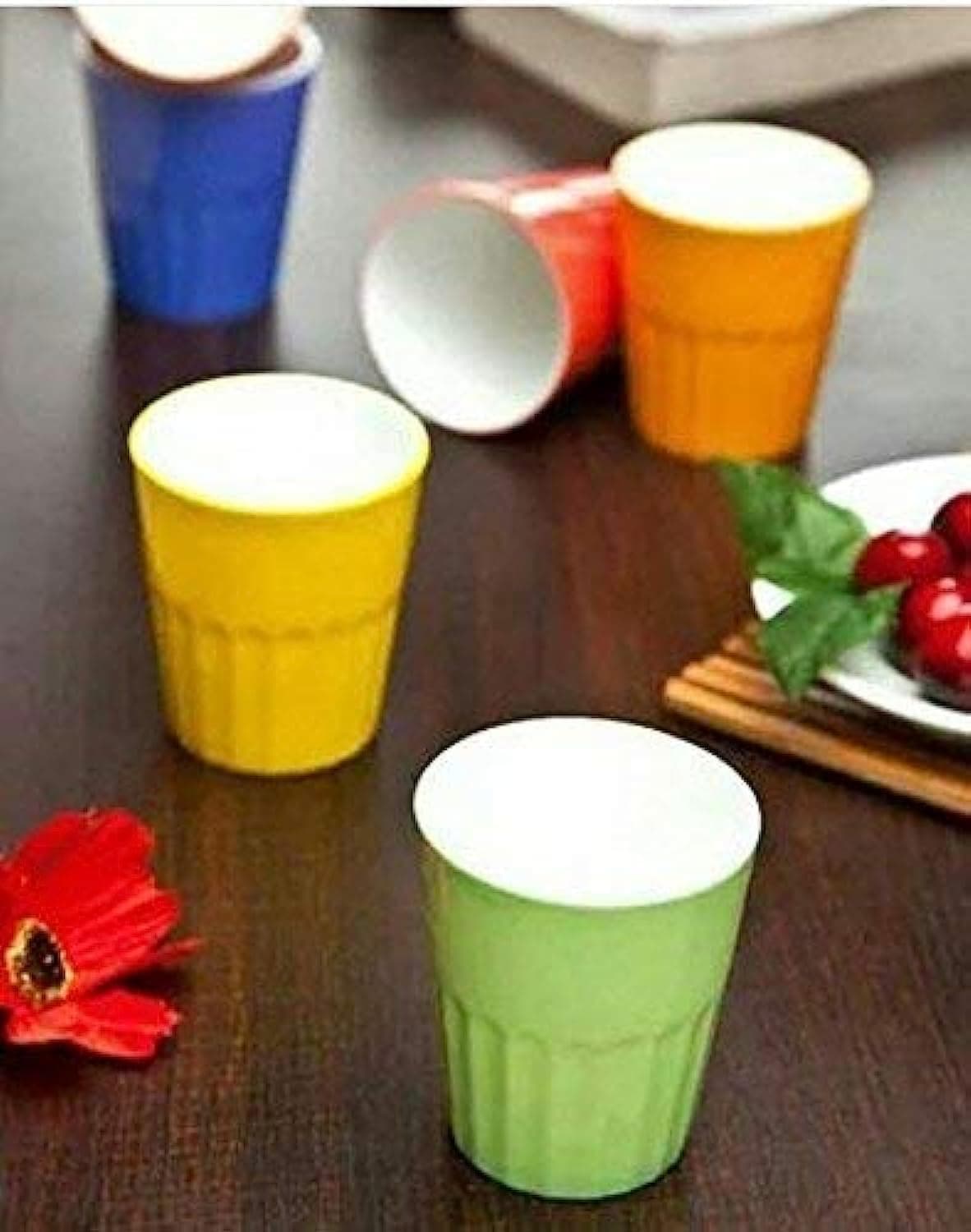 Saaikee Tableware Cutting Chai Glass, Multi-Color Ceramic Glasses Tea & Coffee Glass (Set of 6) 150 ml