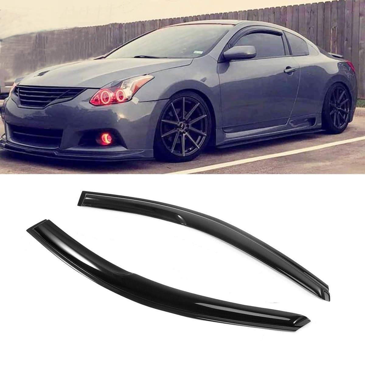 Window Deflector Mugen Style Compatible with 2008-2013 Altima Coupe 2-Door Window Visors Rain Guards 2PCS Set Dark Smoke Tape-on