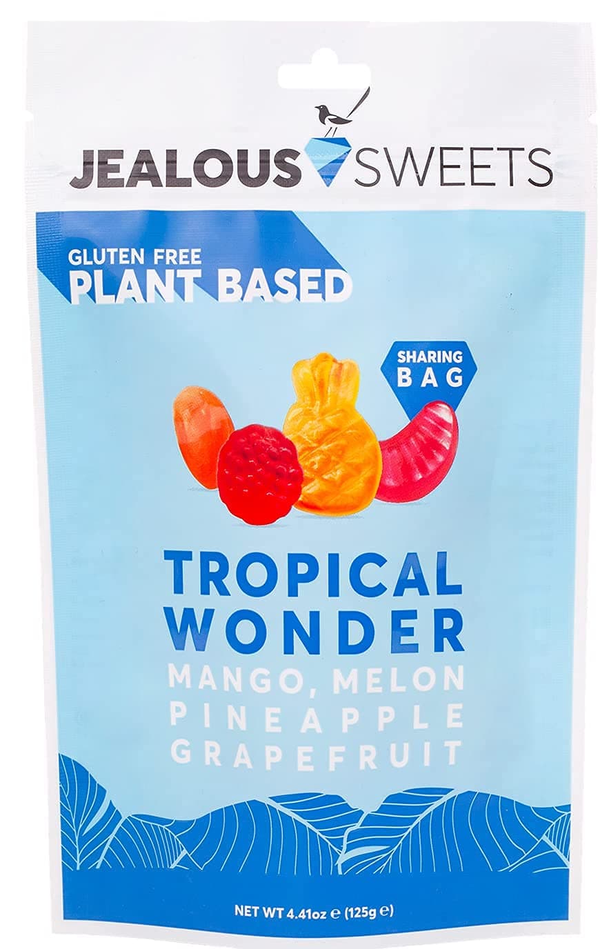 Mango Melon Pineapple Grapefruit Gummy Tropical Wonder (1 x 125g Share Bag) VEGAN Gluten & Dairy Free Gummies. Tasty Natural Fruit Chewy Treats. No Artificial Colour, Gelatine Free Gums