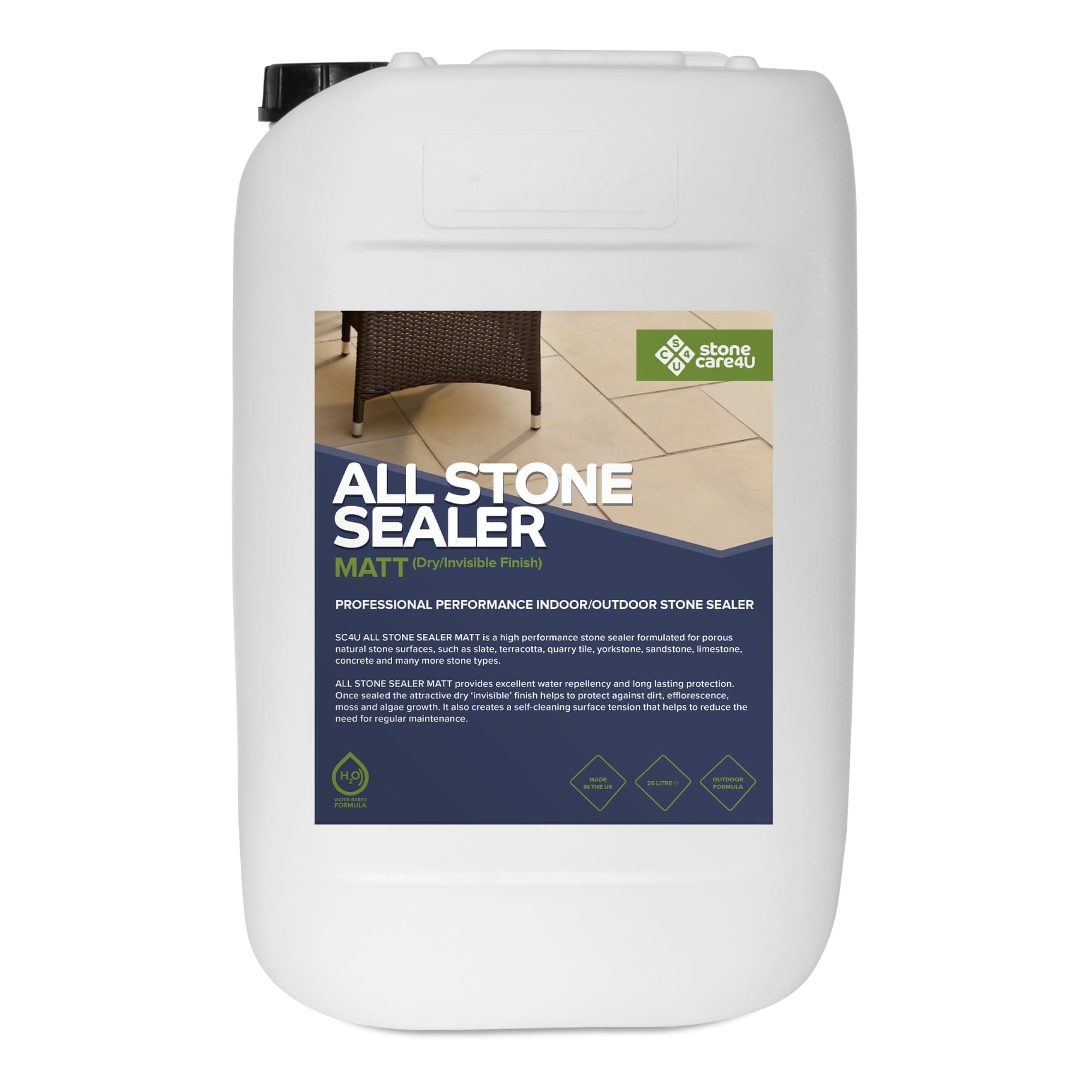 StoneCare4U - All Stone Sealer Matt Finish - 25L - Dry Finish, Invisible, Exterior Natural Stone Sealant for Sandstone, Limestone, Slate & More. Outdoor Clear Sealant for Patio, Drive & Paths