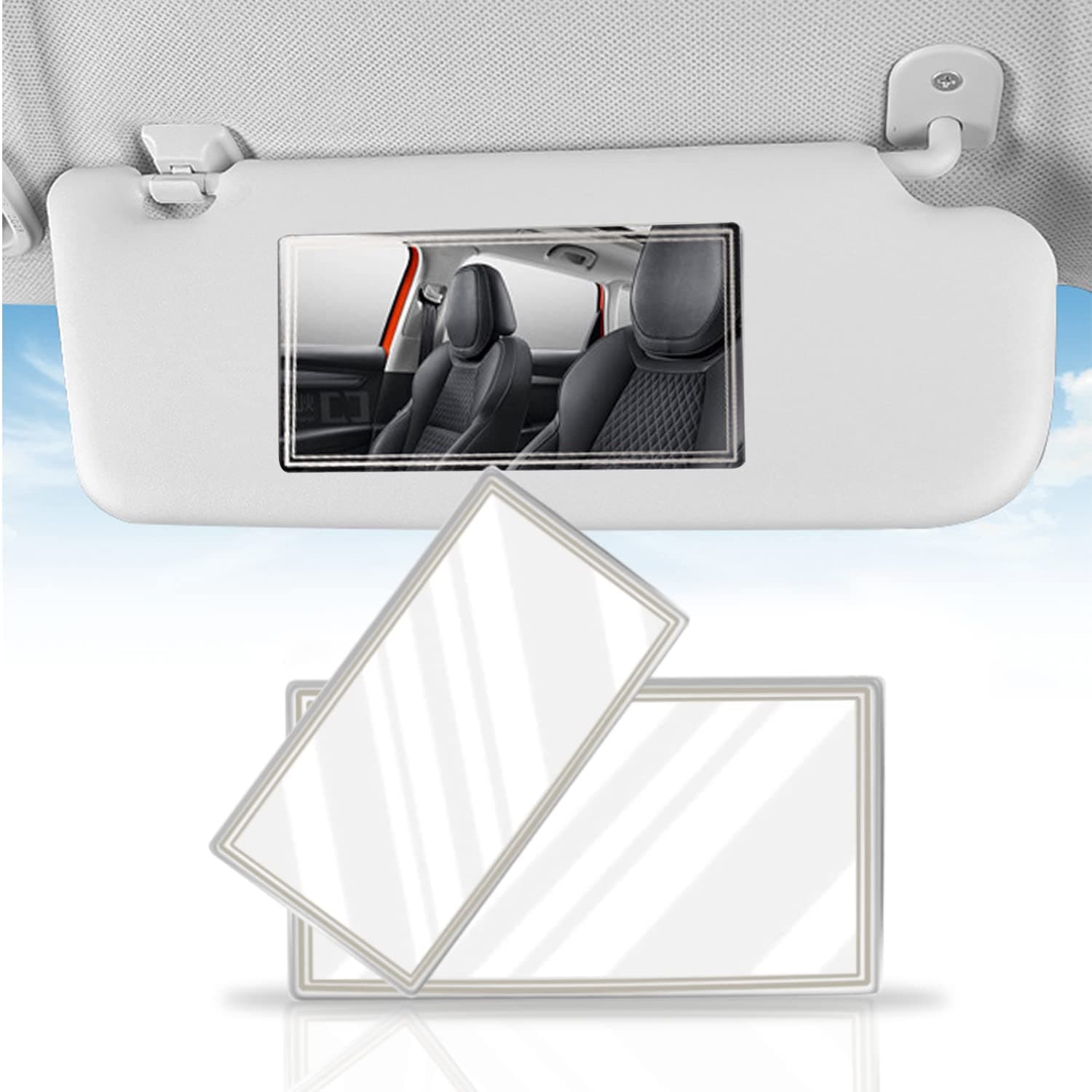 Miytsya 2 PCS Car Visor Mirrors Makeup Mirror for Car Visor Stick on Car Vanity Mirror Sun-Shading Cosmetic Mirror Large Stainless Steel Women Make Up in Car 5.91 x 3.15 Inch and 4.33 x 2.36 Inch