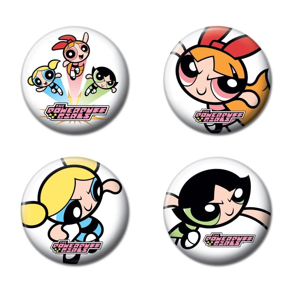 Cartoon Network Button Set - Buttercup, Blossom, Bubbles 4 Buttons, Officially Licensed Collectibles