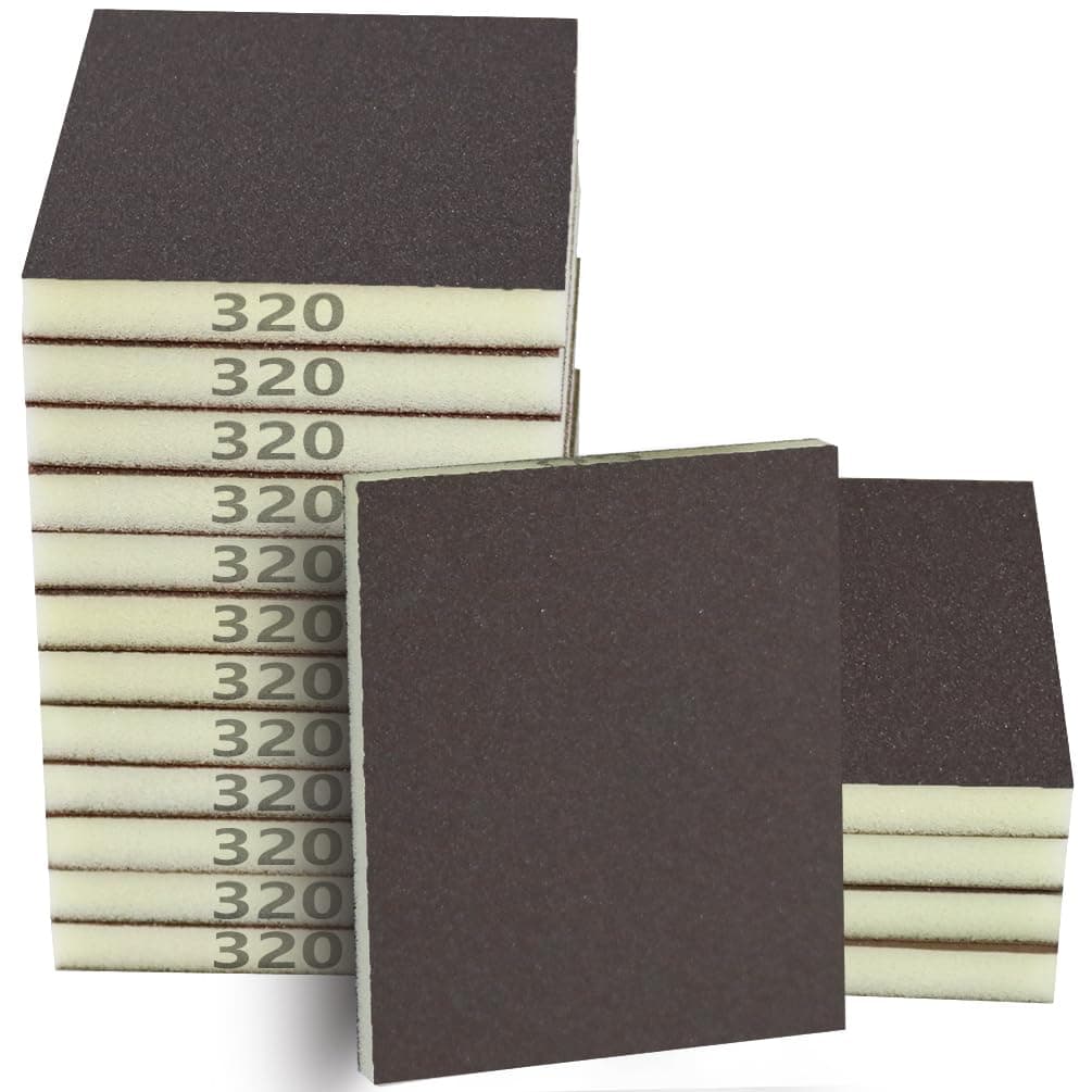 16PCS 320 Grits Sanding Sponge Fine Coarse Sanding Block, Washable and Reusable Wet Dry Sandpaper Sponge， Sander Sponges for Wood Drywall Metal Wood