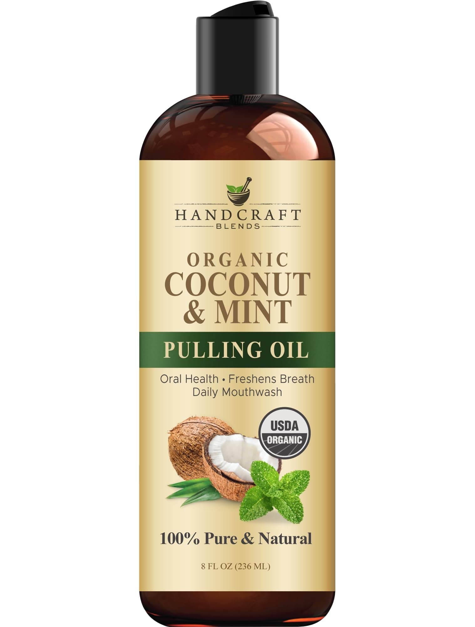 Coconut Oil Pulling for Teeth and Gums with Peppermint Oil - Organic Coconut Oil Pulling Oil Mouthwash for Fresh Breath, Oral Health and Cleaner Teeth and Gums - 8 Fl oz