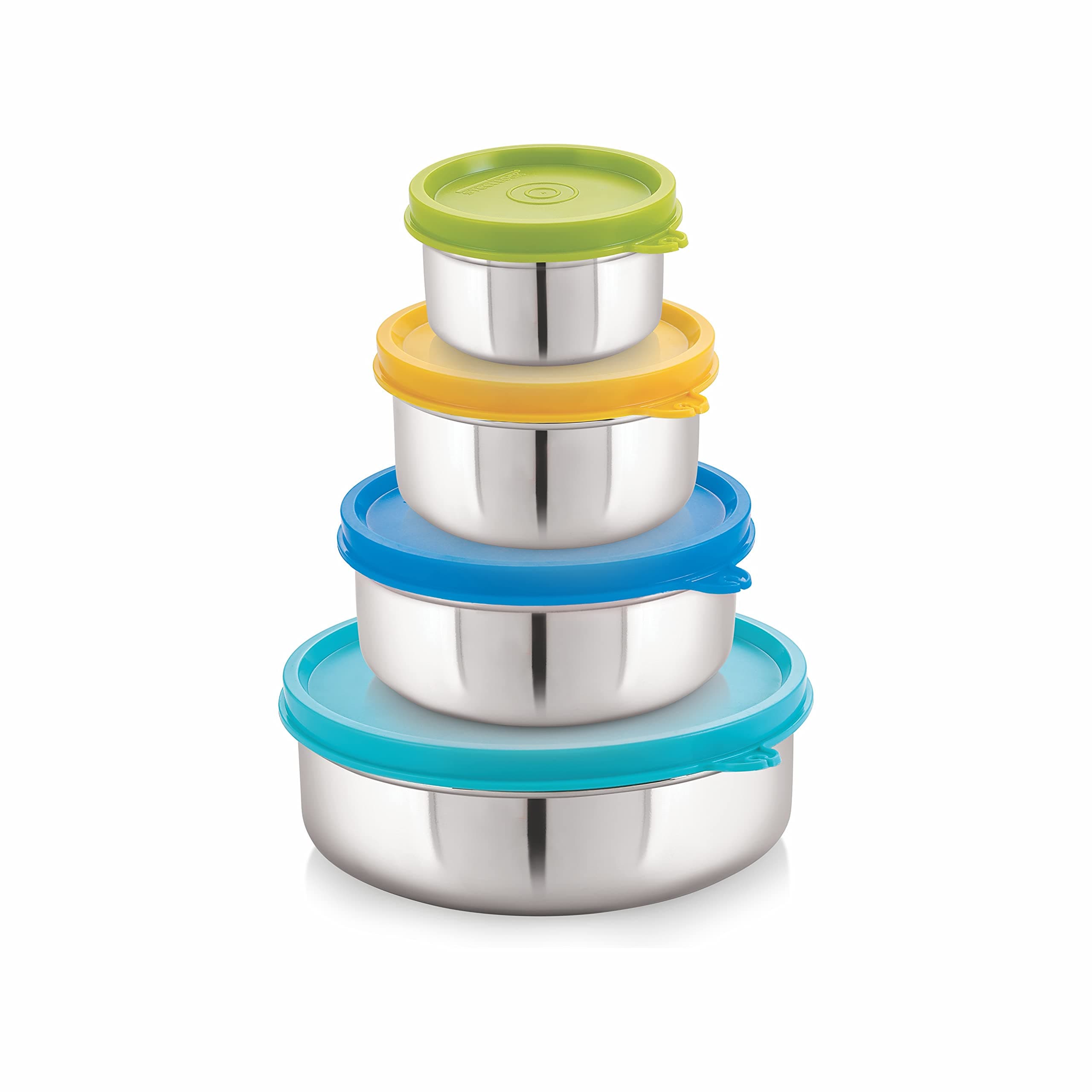 STEELLOCK Flex Stainless Steel Containers Size Deep 150ml x 1, 250ml x 1, 500ml x 1, 700ml x 1 (Yellow/Blue/Green/Turquoise)