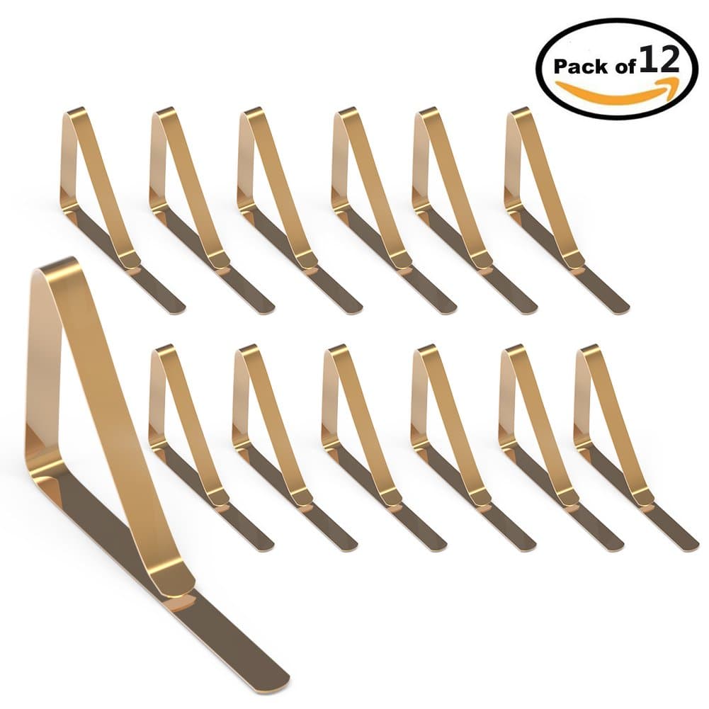 WinArrow Tablecloth Clips Stainless Steel Clips Rust-proof Cloth Clamp Table Cover Clamps Table Cloth Holders 12 Packs (Gold)