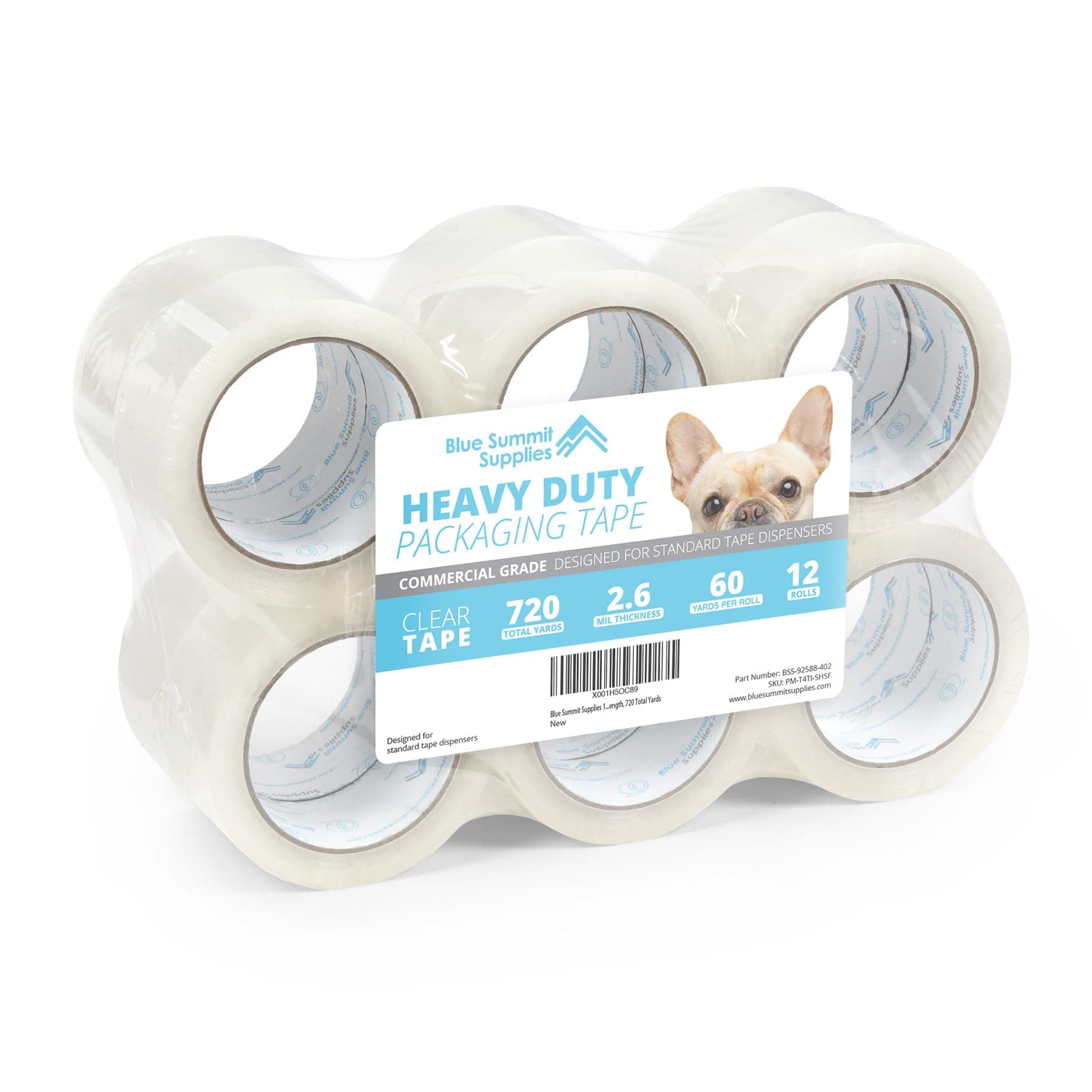 Blue Summit Supplies Clear Packing Tape Refills Bulk, 12 Pack, Heavy Duty Packaging Tape Rolls, 2 Inch Wide for Moving Boxes, Shipping, Sealing, 2.7mil Thick, 60 Yard Length, 720 Total Yards