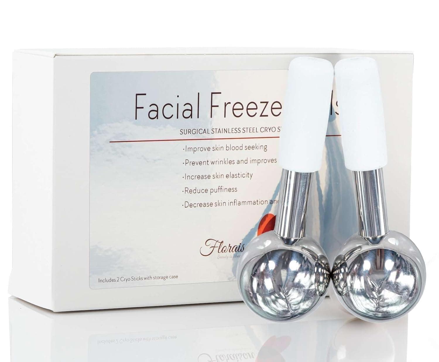 Floraison Face Skin Cryo Sticks Ice Cooling Roller Tool Cold Globes Surgical Stainless Steel for Facial Massage Neck Eyes Anti Puff Anti Aging Treatment Wands