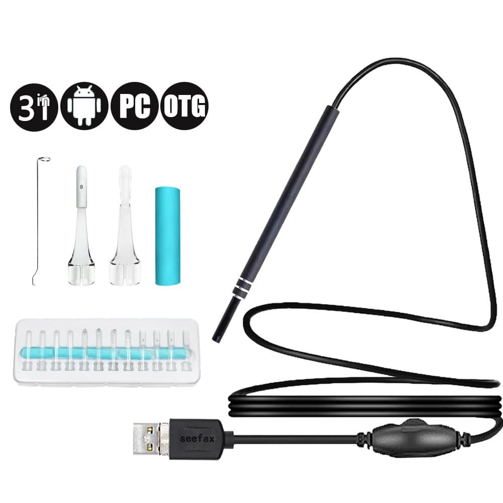 Earwax Remover Tool 3 in 1 Ear Endoscope 1.3 Megapixel Ear Cleaning Endoscope Camera with Adjustable 6 LED Lights for Android Windows PC with OTG Function (Not Support iOS)