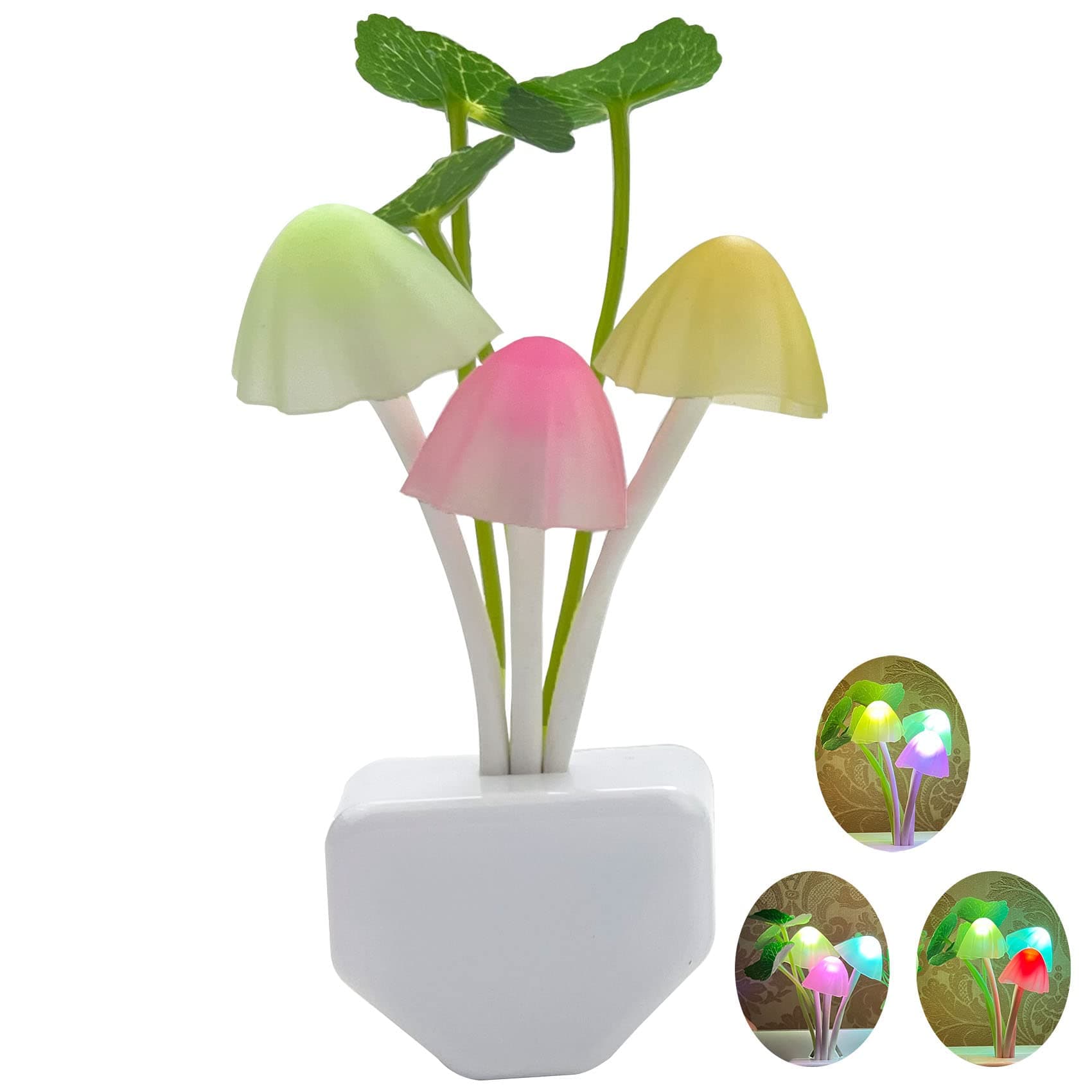 Zezhou Smart Dusk to Dawn Sensor Led Night Light, 0.6W Multi-Color Changing Plug-in Mushroom Dream Bed Nightlight, Funny Energy Efficient Wall Lamp Flower Novelty Gifts for Nursery, Baby, Kids, Adults