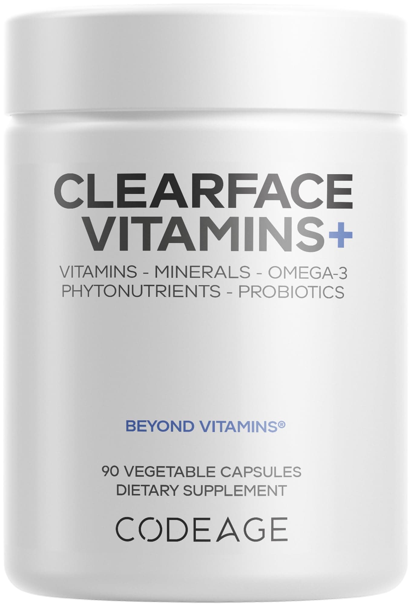 Clearface Pantothenic Acid, Niacin Supplement, Vitamins A, C, D3, E, Probiotics, Zinc, Riboflavin, Thiamin, L-Lysine HCL & Omega-3, Niacinamide, Skin Botanical Blend - Non-GMO - 90 Capsules