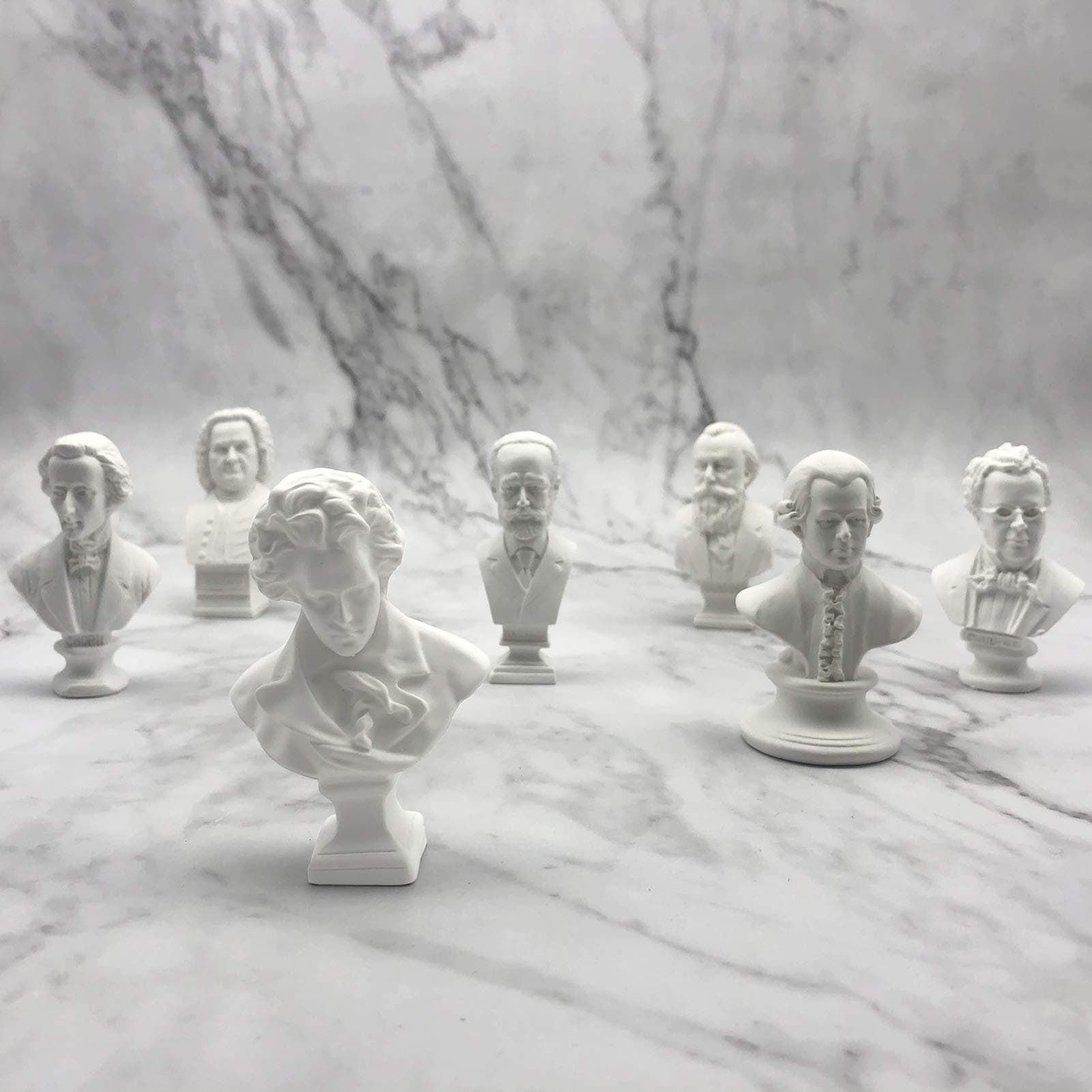 Classic Mini 2.7” Greek Bust,Home Décor Mini Resin Figure Sculpture Beethoven Bust,Music Composers Greek Statues Bust Statue Set Crafts Replica 7 Piece/Set (Musician)