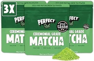 PerfectTed Organic Matcha Powder, Ceremonial Grade Japanese, 3 x 30g (90 Servings) Bulk Pack, Perfect for Lattes & Smoothies | with L-Theanine | Vegan | Gluten-Free