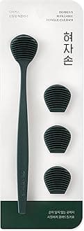 DEARCUS Korean Tongue Scraper with 3 Replaceable Heads - 100% BPA Free TPE Tongue Cleaner - Reduce Bad Breath & Without Hurt - Hygienic Scraper - Modern & Simple Design (Deep Green)