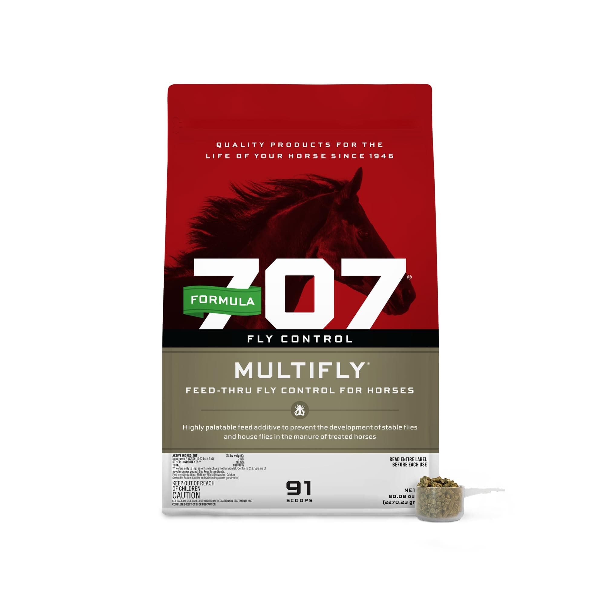 MultiFly Feed-Thru Fly Control Pellets for Horses - Palatable & Safe Fly Population Reduction (5 lb Bag - 91 Servings)