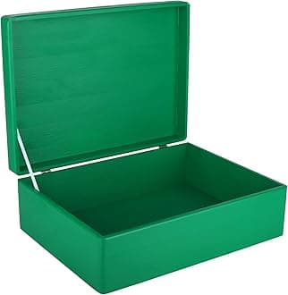 XL Green Plain Wooden Storage Box | 40 x 30 x 14 cm (+/-1 cm) | with Hinged Lid | Easter Gift Box Storage | ROUGH & UNSANDED Wood Keepsake Memory Craft Chest