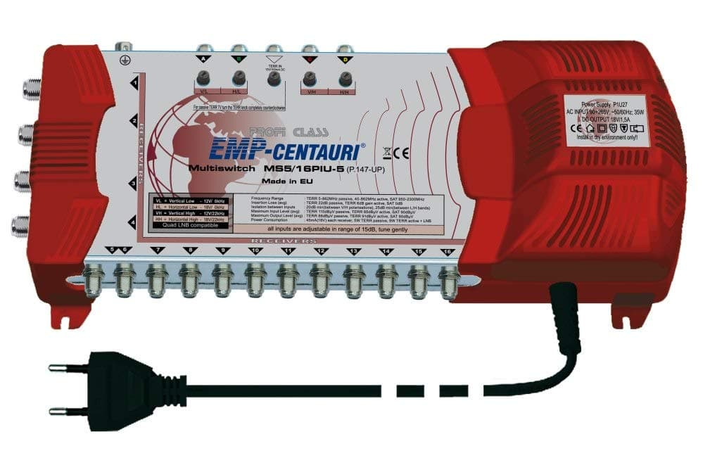 Satellite Multiswitch MS5/16PIU for 1 Satellite + terrestrial and 16 Users by EMP Centauri