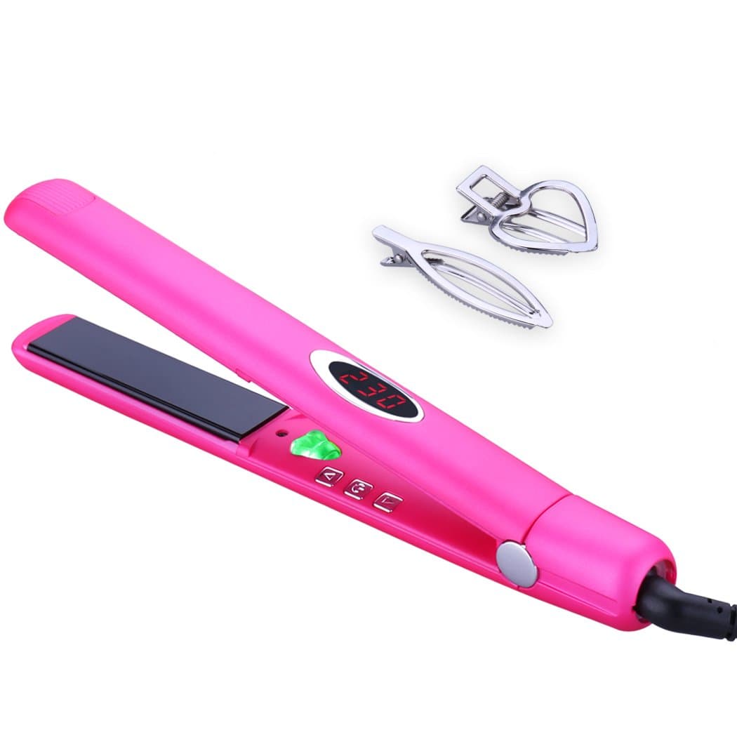 Professional Flat Iron Ionic Infrared Hair Straightener with Adjustable Temperature, Anti-Static Floating Ceramic Plate, Instant Heat Up, with Digital Screen, 450℉ (Rose)