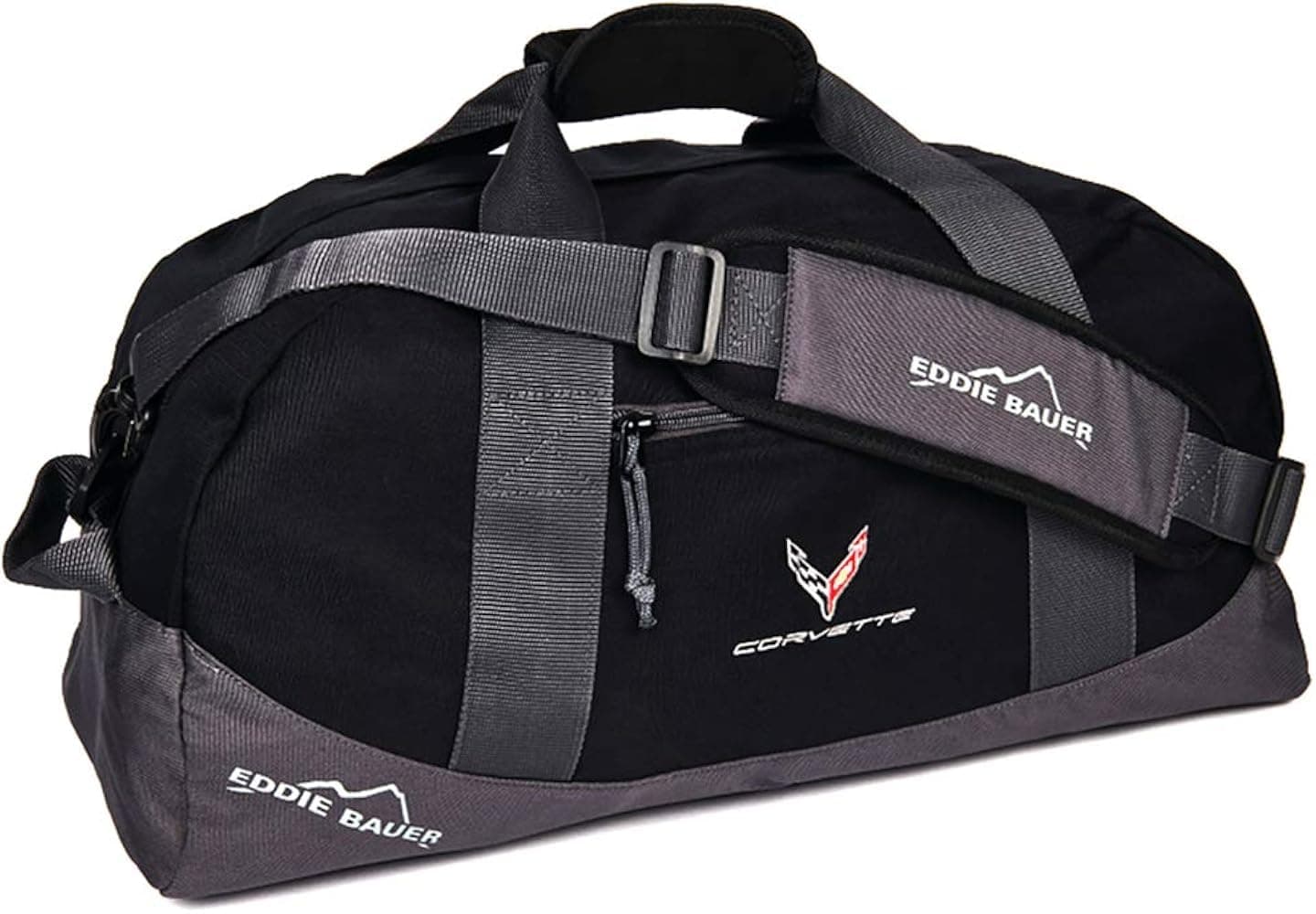 C8 Corvette Duffel Bag - Next Generation Eddie Bauer Travel Duffle with Cross Flags Logo (Black)