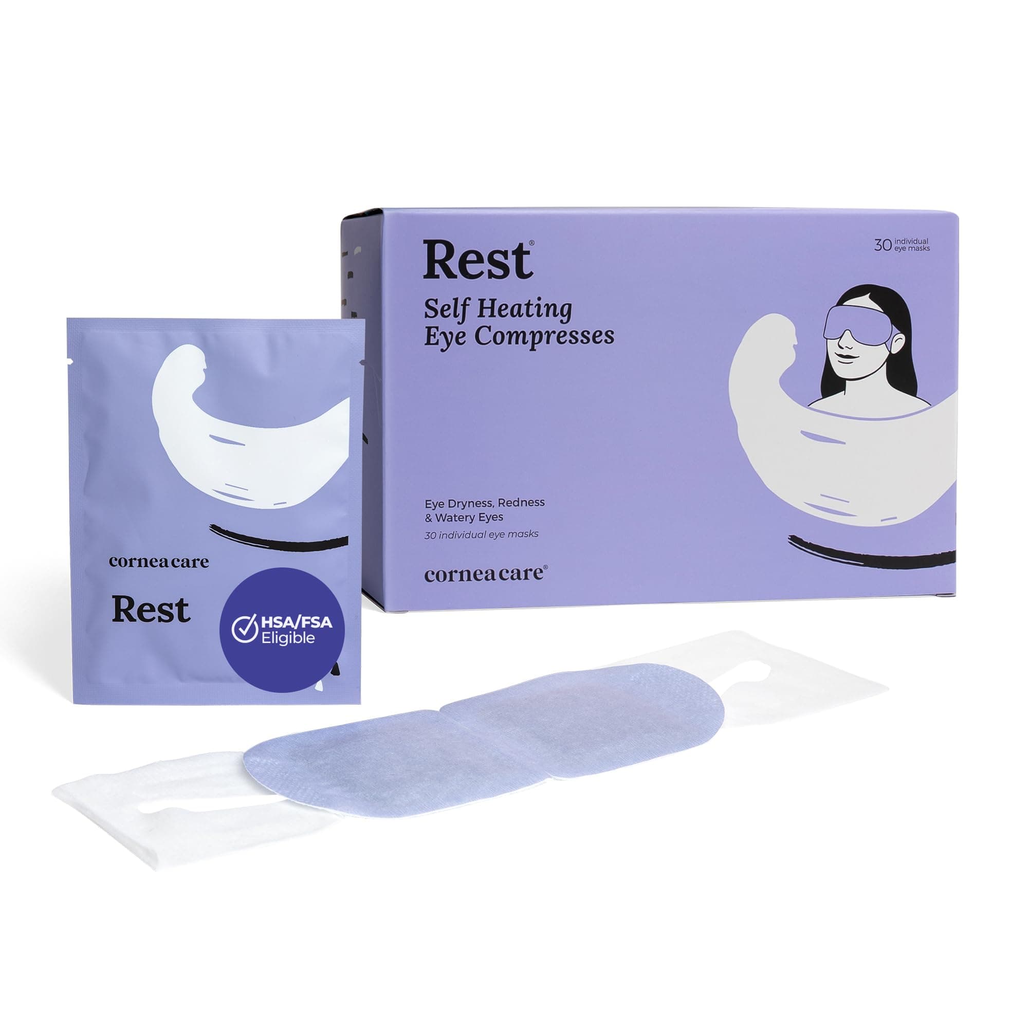 CorneaCare Rest: Self Heating Warm Compress for Dry Eyes | Heated Eye Mask for Fast Relief | No Microwave or Washcloth Needed | Travel Ready | 30 Count