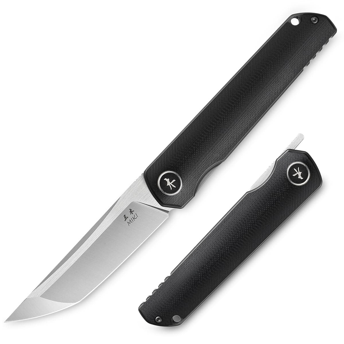 Miki Pocket Samurai Folding Knife, G10 Handle, Tanto w/ D2 Plain Blade, Outdoor Camping Hiking Knife Fishing And Everyday Carry, nique Tool Gift for EDC Men Women (Black-A)