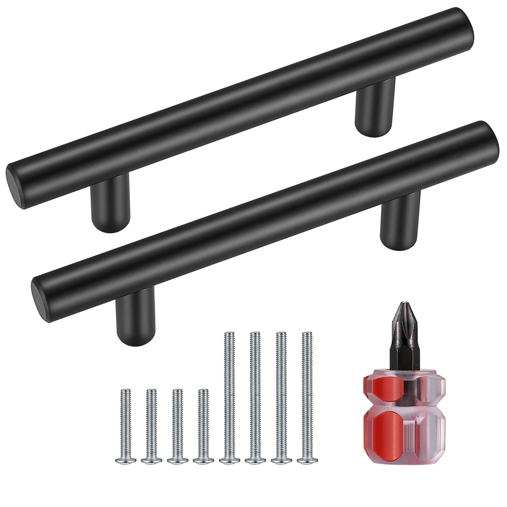 VARHHUXHA Kitchen Cupboard Handles, 6 Pcs Black Cabinet Door Pulls Handles, T Bar Handles Knobs, Stainless Steel Wardrobe Drawer Dresser Door Gate Handles, with Screws and Screwdriver (12x96x150mm)